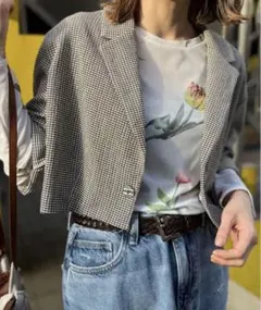 チェック柄クロップドジャケット