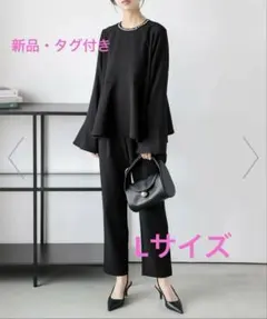 ビジューネック ペプラムフレアセットアップ　Lサイズ