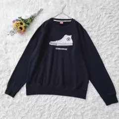 良品＊CONVERSE　スニーカー刺繍　長袖トレーナー　スウェット　ロゴ　黒　M