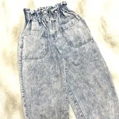 ケミカルウォッシュ　デニム　パンツ　バルーン　バギー　Mウエストゴムジーンズ