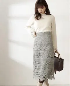プロポーション　切替レースタイトスカート