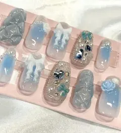 No.50量産型ワンホン フレンチガーリーリボン ネイルチップ ちゅるんネイル