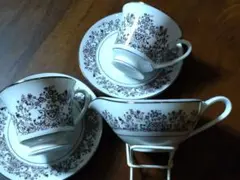 ノリタケ　オールドノリタケ　ブラウン花柄ティーカップセット