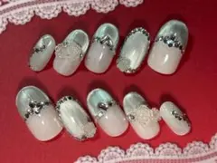 【現品販売】シルバーマグフレンチ ネイルチップセット