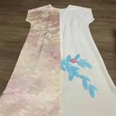 着物リメイク　和柄が可愛いフレンチ袖ワンピース