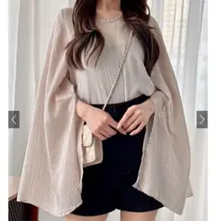 GRL グレイル 楊柳シフォンフレアスリーブスリットトップス[fo1712]