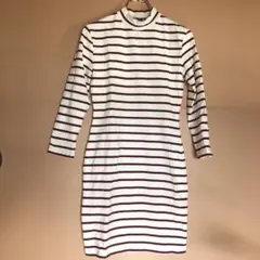 膝上　ミニワンピース　ボーダー　ハイネック