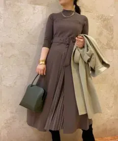 フレイアイディー　ニット半袖ドッキングワンピース　ベルト付き