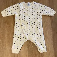【美品】プチバトー 60/3m 厚手カバーオール ブルーハート柄　ロンパース