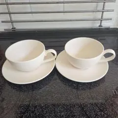 ホワイト陶器カップ・ソーサー2個セット