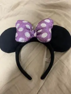 ミニーマウス風カチューシャ 黒と紫の水玉