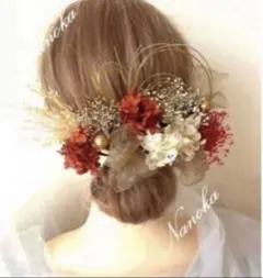 金箔付♪レッド×ホワイト髪飾り♪ドライフラワー♪成人式♪結婚式♪卒業式♪水引