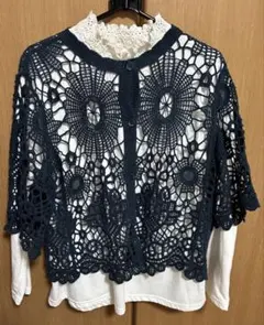 ネイビー レース カーディガン Lサイズ