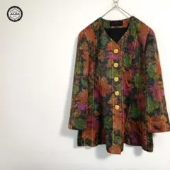 テーラードジャケット　ボタニカル柄　ペイズリー柄　ウール　レトロ　金ボタン　15