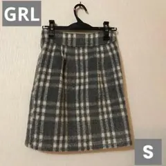 グレイルGRL チェックスカート　起毛　グレー