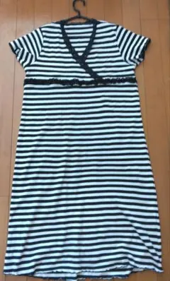 授乳服　マタニティ　ワンピース　トップス　半袖　Vネック レース付き