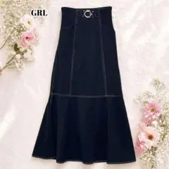 グレイル GRL　新品　配色ステッチ バックル マーメイドスカート　黒　Ｓサイズ