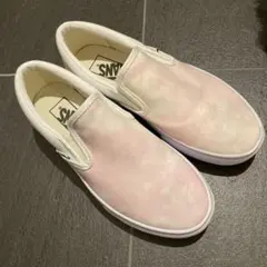 VANS スリッポン ピンク/ホワイト　ダイダイ柄　23.5