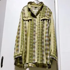 レトロ　ヴィンテージ 総柄シャツ 幾何学模様ヴィンテージ　個性的　オーバーサイズ
