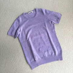 100%カシミヤ 半袖ニット パープル M