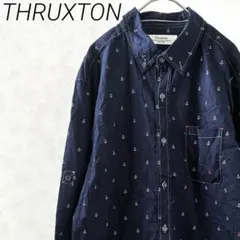 THRUXTON シャツ 長袖 マリン柄 胸ポケット LL 大きめ 綿100%