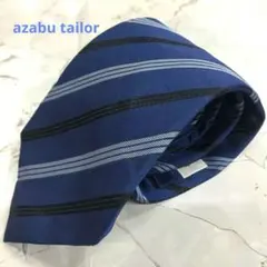 麻布テーラー ネクタイ 　濃青色　水色　黒色　 ストライプ【n1507】