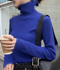 CIAOPANIC TYPY アンチピリング配色ステッチタートル・ニット・ブルー