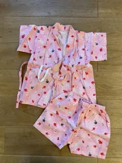 ピンク 金魚柄　甚平 上着とショートパンツセット