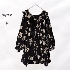 ミスティック mystic 花柄ギャザーミニワンピース フェミニン F 黒のサムネイル