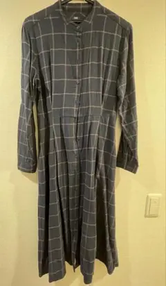 UNIQLO ネイビー チェック柄 シャツワンピース M 膝下丈