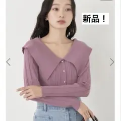 アース　2wayビッグカラーニットプルオーバー　Vネック 長袖　パール　新品