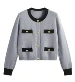 SHEIN ニットカーディガン バイカラー ゴールド釦 大きめ