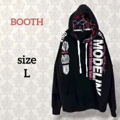 BOOTH【L】英字プリントパーカー 裏ボア 平成 y2k フーディー グランジ