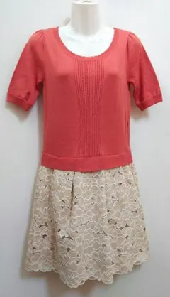 アプワイザーリッシェ 半袖ニット×レーススカートドッキングワンピース