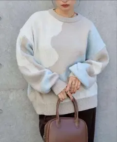 MONO-MART モヘア マーブル柄 オーバーサイズ クルーネックニット