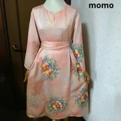 わ*／様 正絹 訪問着 ウエストリボン付きタック入りワンピース♪着物リメイク