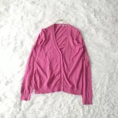 ユニクロUNIQLO Vネックコットンカーディガン L差し色　ピンク