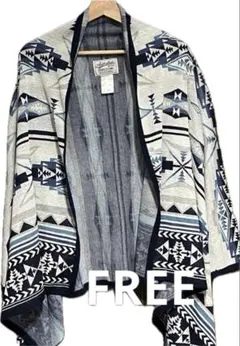 ネイティブ柄 カーディガン FREEサイズ ポンチョ風 羽織り 総柄 エスニック