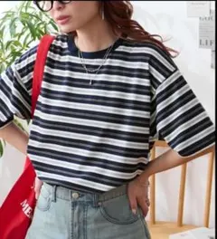 新品モノマートボーダー オーバーサイズ 半袖TシャツMのサムネイル
