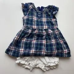 ミキハウス　チェック柄フリル袖ワンピース 80 ★おまけ　組曲ショートパンツ付き