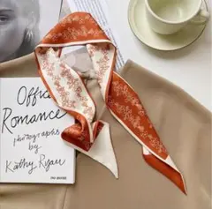 ナロ―スカーフ レディース オレンジ　髪リボン　 ヘアリボン バッグスカーフ