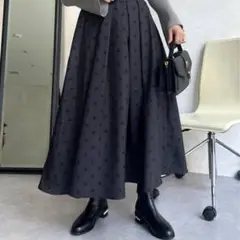 prose verse プロズヴェール ドット柄 ロングフレアスカート M 黒