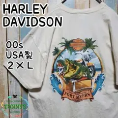 【ハーレーダビッドソン】半袖Ｔシャツ　00s　USA製　ワニ　バイク　２ＸＬ