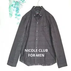 【NICOLE CLUB FOR MEN 】シャツ Lダークブラウン ストライプ