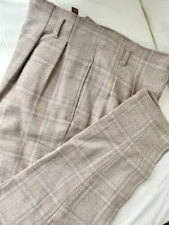 ベージュ チェック テーパードパンツ LL ゴールドボタン