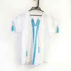 【Janis market】フリンジ付刺繍シアーブラウス☆半袖のサムネイル