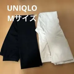 リブ編みスリットレギンスセット 黒とアイボリー　Mサイズ