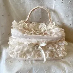 美品　✨　さえら　HISCHRONE レースフリル中型バッグ ピンク　リボンのサムネイル