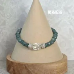 【天然石ブレス】水晶×翡翠×シルバー花パーツ