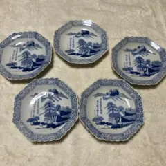 染付 山水文 小皿 5枚セット 輪花皿 銘々皿 和食器